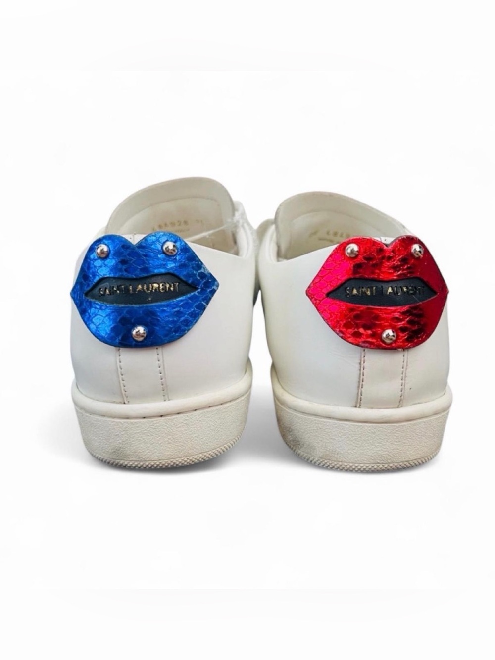 Saint Laurent White Sneakers with Red and Blue Lip Accents size 39